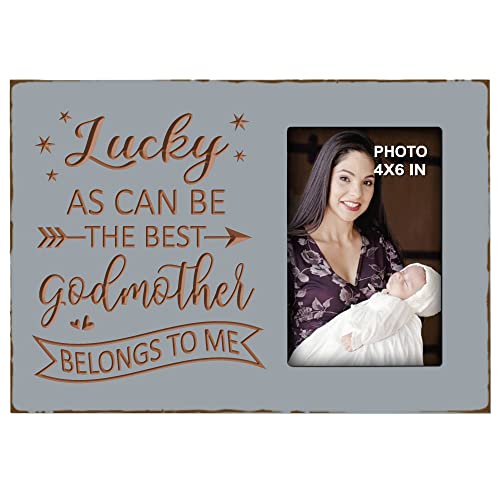 EXQUIDECA Godmother Gifts from Godchild - Baptism Mothers Day Godparent Picture Frame 4x6 Inches Vertical Photo - Lucky as Can Be the Best Godmother Belongs to Me - Image 1