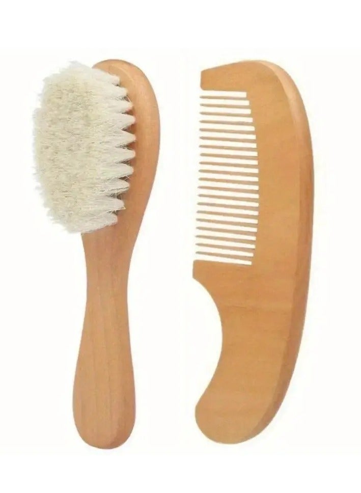 أطفال صغيرة مجموعة فرشاة نايلون ناعمة بمقبض خشبي ومشط تشطيب للشعر الجاف - جهاز تدليك لطيف للرأس للأطفال حديثي الولادة والرضع والأطفال الصغار - أدوات للعناية بشعر الأطفال - Image 1