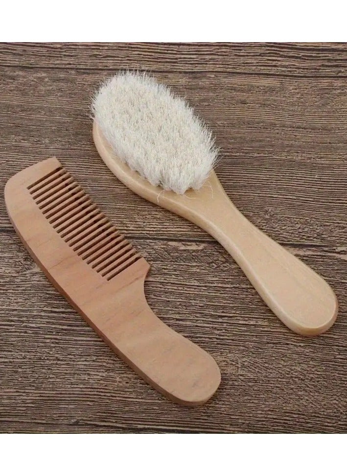 أطفال صغيرة مجموعة فرشاة نايلون ناعمة بمقبض خشبي ومشط تشطيب للشعر الجاف - جهاز تدليك لطيف للرأس للأطفال حديثي الولادة والرضع والأطفال الصغار - أدوات للعناية بشعر الأطفال - Image 2