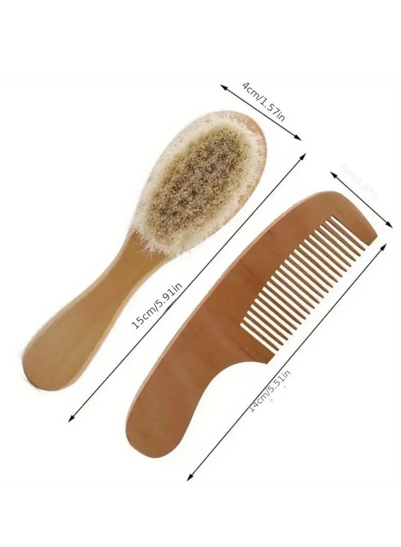 أطفال صغيرة مجموعة فرشاة نايلون ناعمة بمقبض خشبي ومشط تشطيب للشعر الجاف - جهاز تدليك لطيف للرأس للأطفال حديثي الولادة والرضع والأطفال الصغار - أدوات للعناية بشعر الأطفال - Image 4