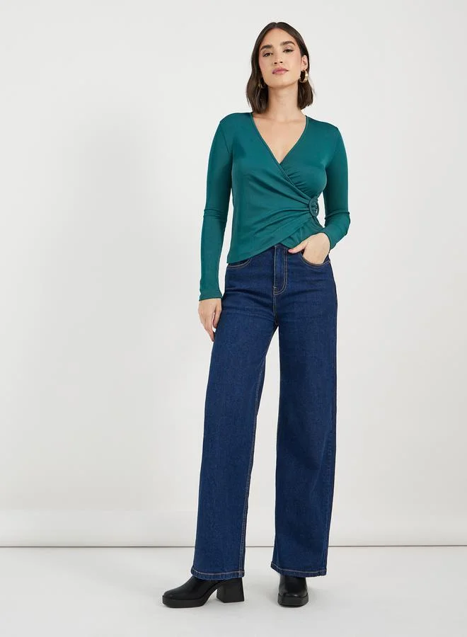 Styli Styli Knit Wrap Top With Buckle Detail On The Side