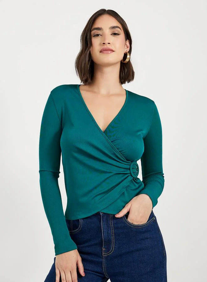 Styli Styli Knit Wrap Top With Buckle Detail On The Side