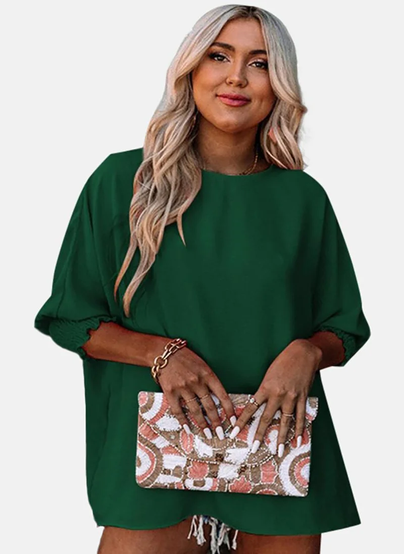 YUNIQEE Green Solid Three-Fourth Round Neck Tunics