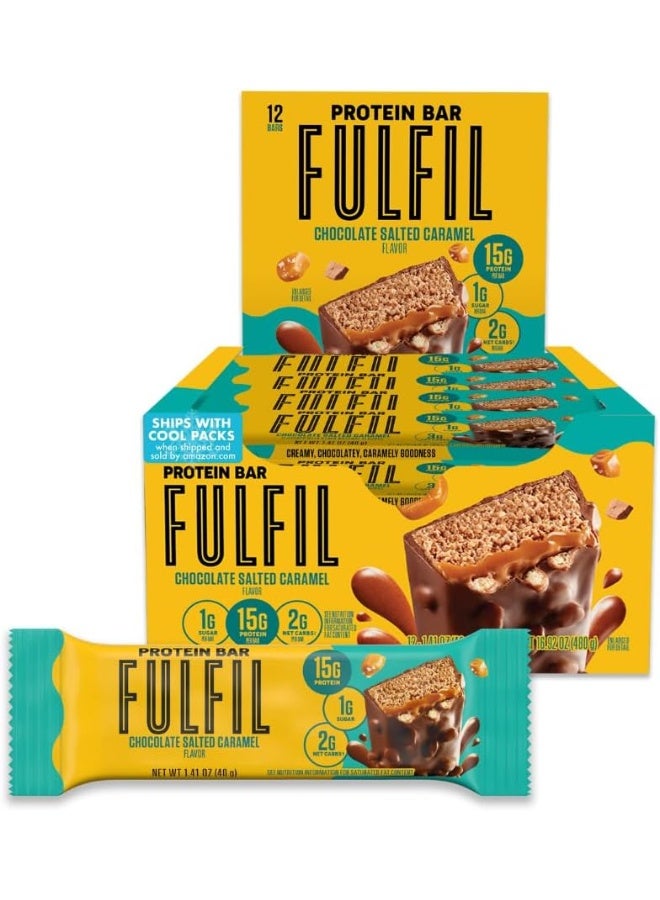 Fulfil Vitamin And Protein Bars, Chocolate Salted Caramel, Snack Sized Bar With 15G Protein And 8 Vitamins Including Vitamin C, 12 Counts - Image 1