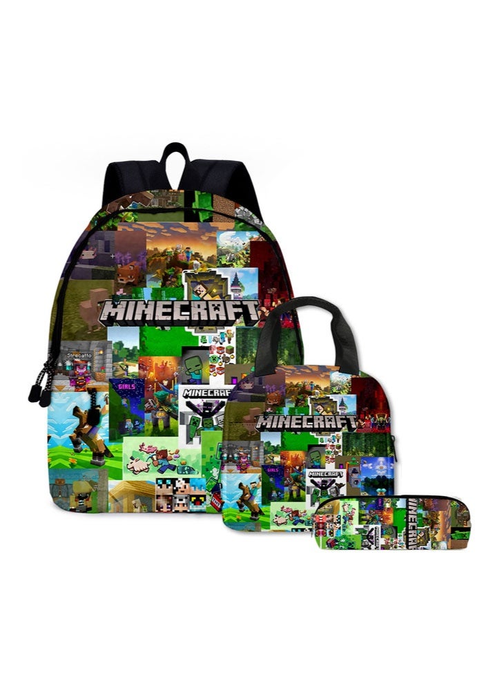 ماين كرافت على ظهره حقيبة الغداء مقلمة ثلاث قطع دعوى الرجال والنساء الترفيه الرياضة حقيبة السفر طالب حقيبة المدرسة - Image 1