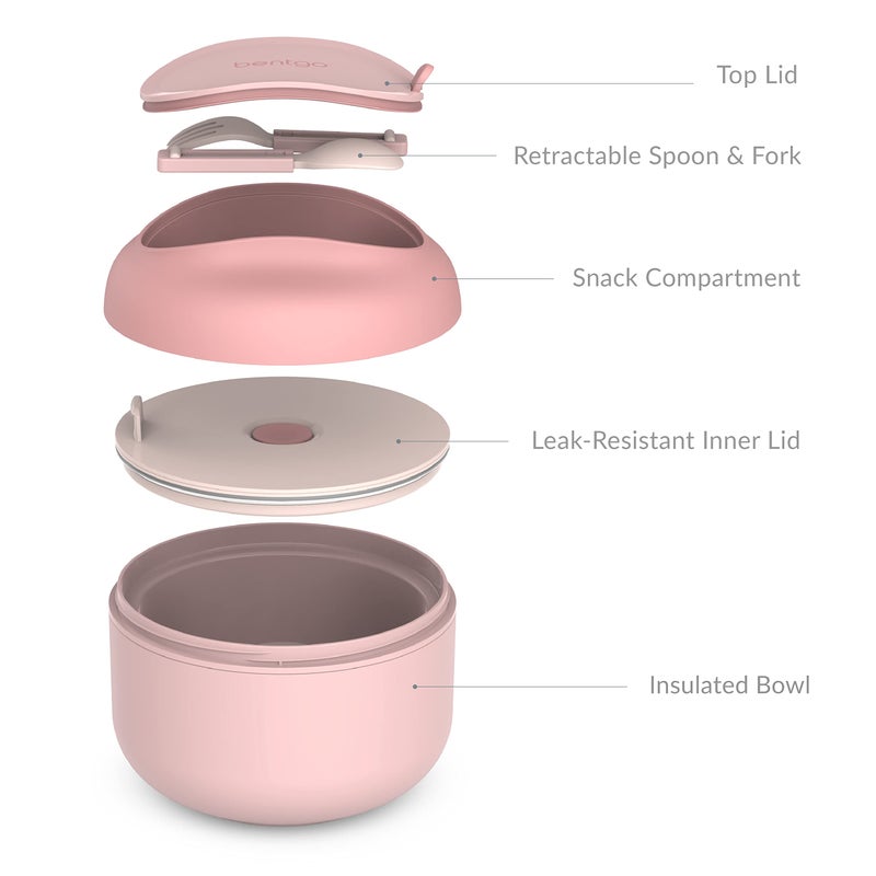 Bentgo Bowl - Insulated Leak-Resistant Bowl with Snack Compartment  Collapsible Utensils and Improved Easy-Grip Design for On-the-Go - Holds Soup  Rice  Cereal & More - BPA-Free  21.2 oz (Blush) - Image 5