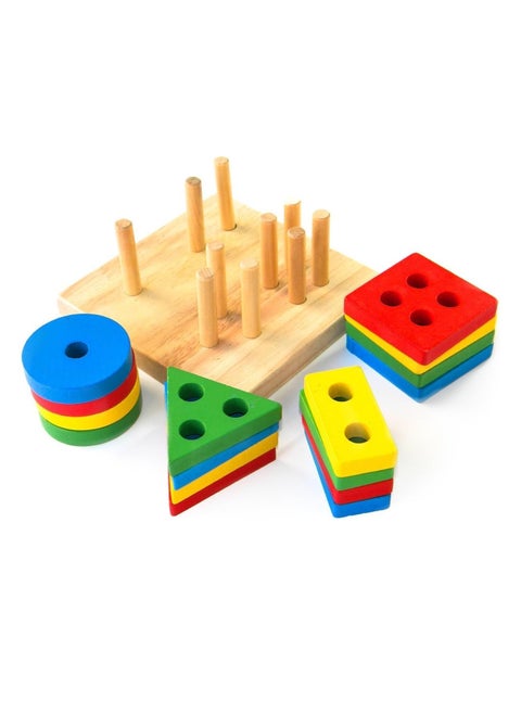 Wooden Geometric Puzzle Blocks Montessori Sorting and Classification Toys Multicolor