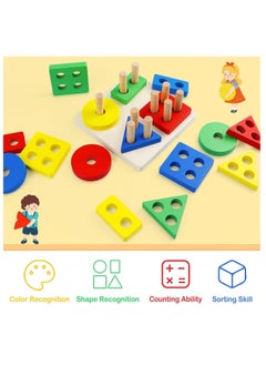 Generic Wooden Geometric Puzzle Blocks Montessori Sorting and Classification Toys Multicolor  - Image 3