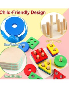 Generic Wooden Geometric Puzzle Blocks Montessori Sorting and Classification Toys Multicolor  - Image 4