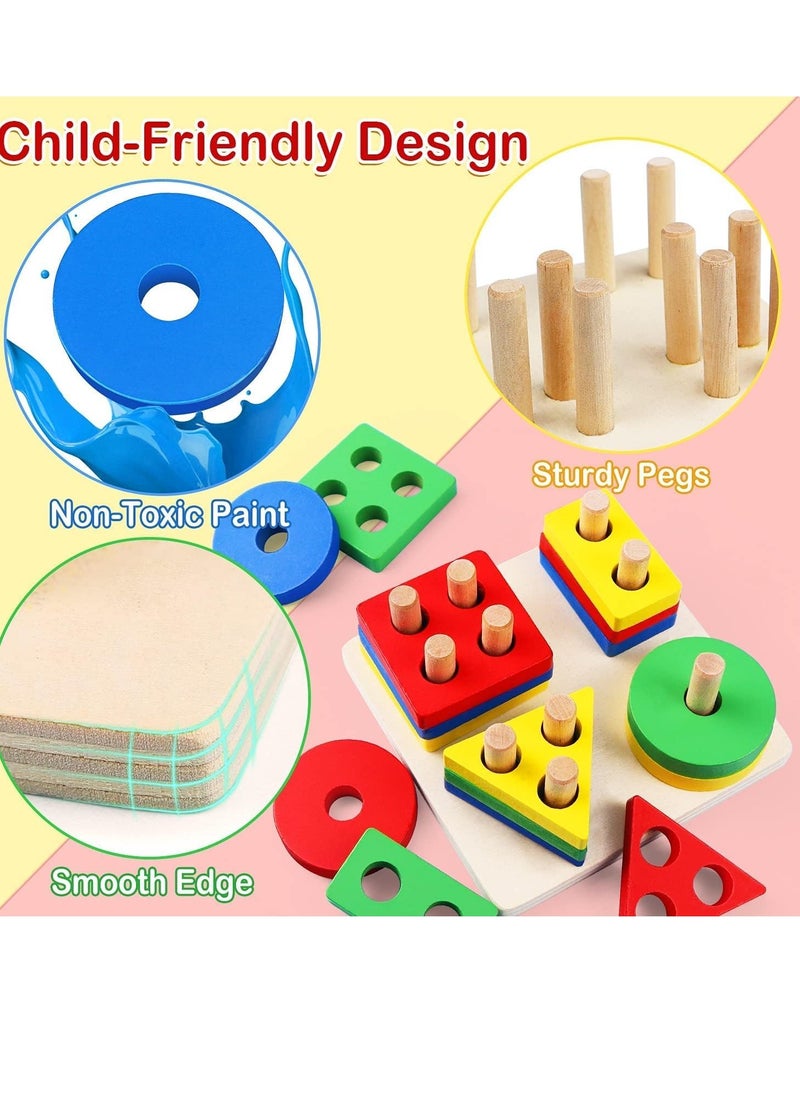 Wooden Geometric Puzzle Blocks Montessori Sorting and Classification Toys Multicolor