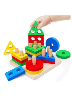Generic Wooden Geometric Puzzle Blocks Montessori Sorting and Classification Toys Multicolor  - Image 5