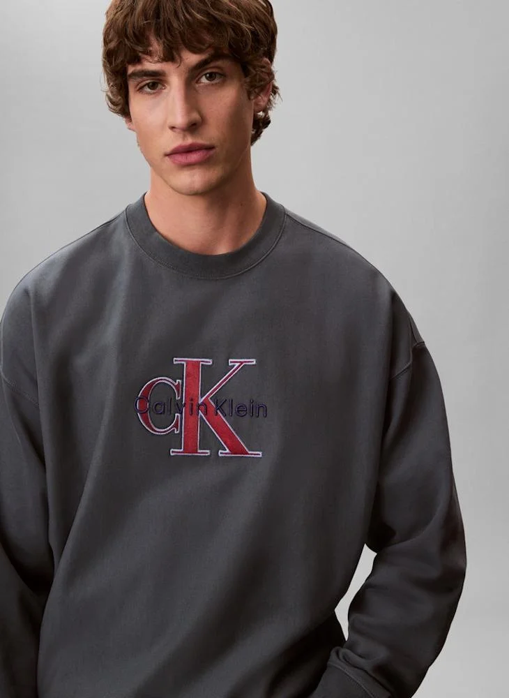 Calvin Klein Jeans Harlem Night Blue Monologo Crew Neck Sweatshirt for Men | Best Price UAE