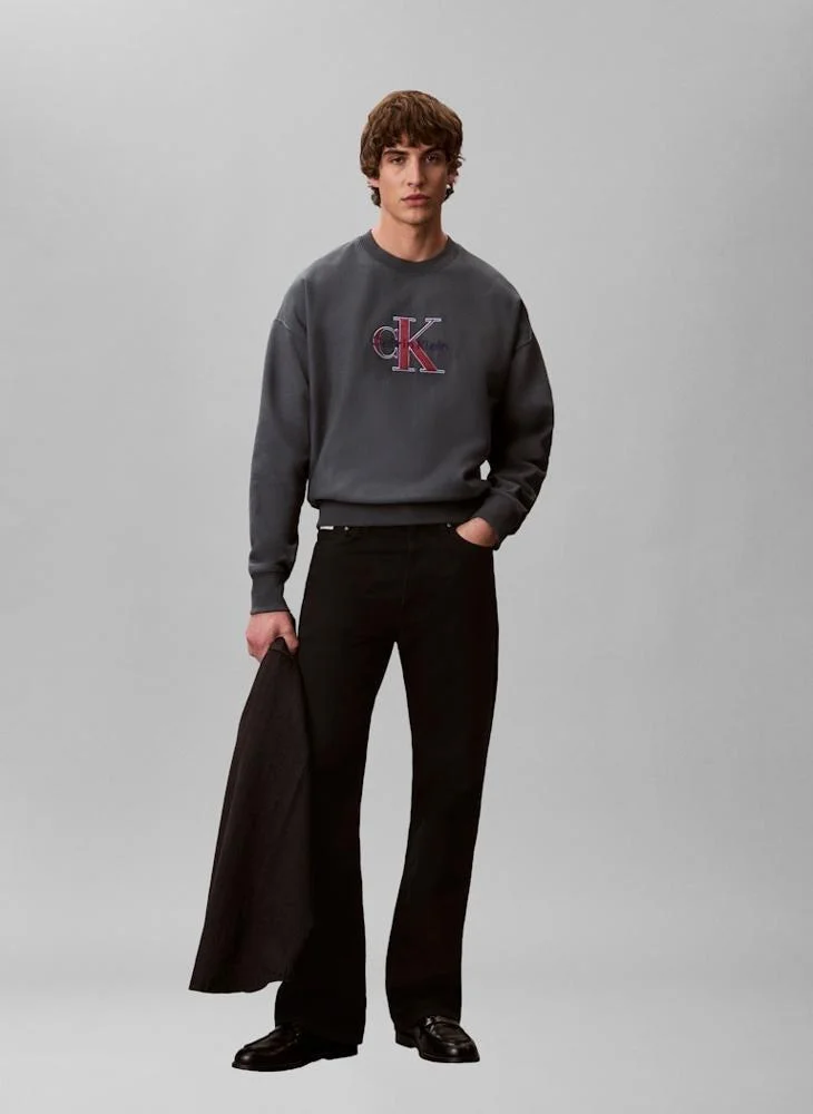 Calvin Klein Jeans Harlem Night Blue Monologo Crew Neck Sweatshirt for Men | Best Price UAE
