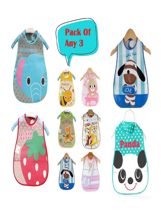 Lappu Baby Button Bibs/Apron Cute Multi Print| Waterproof Bib Set (Plastic Pack of 3) - Image 1