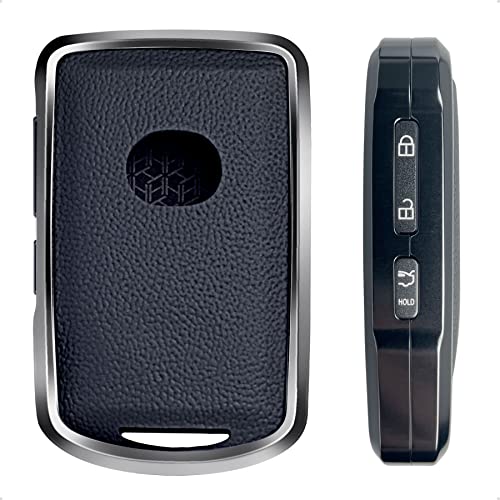 SK CUSTOM Black Leather and Aluminum Frame Smart Key Case Cover Compatible for 2020 2021 2022 Mazda 3 6 CX-30 CX-5 CX-9 3/4 Button Keyless Car Remote Accessory - Image 1