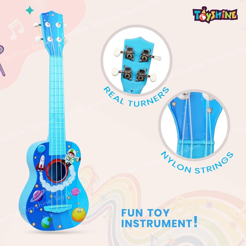 Toyshine غيتار 58 سم بموضوع الفضاء 4 أوتار سهل الحمل رفيع الأوتار آلة موسيقية تعليمية هدية للأطفال 3+ ، أزرق - Image 2