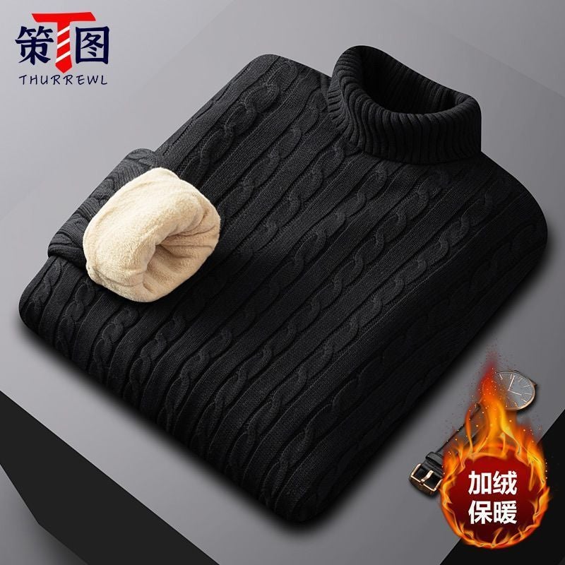 Generic Paul genuine goods 2023 Fall/Winter fleece-lined Thickened 100% Cotton Fabric Upgrade New Warm Lock Temperature Old Age Turfable Sweater Black (guaranteed authentic plus velvet)