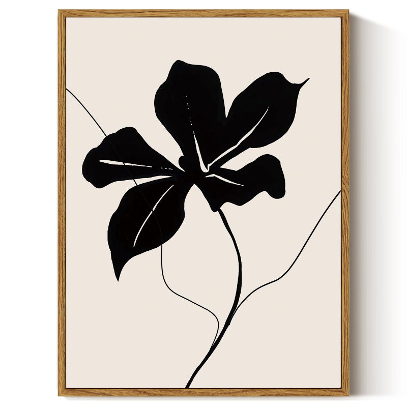 ARPEOTCY Vintage Framed Canvas Wall Art, Black Abstract Minimalist Flower Art Prints Home Decor Aesthetic, Rustic Mid Century Oil Paintings for Bedroom Bathroom Decor,12x16inch - Image 1
