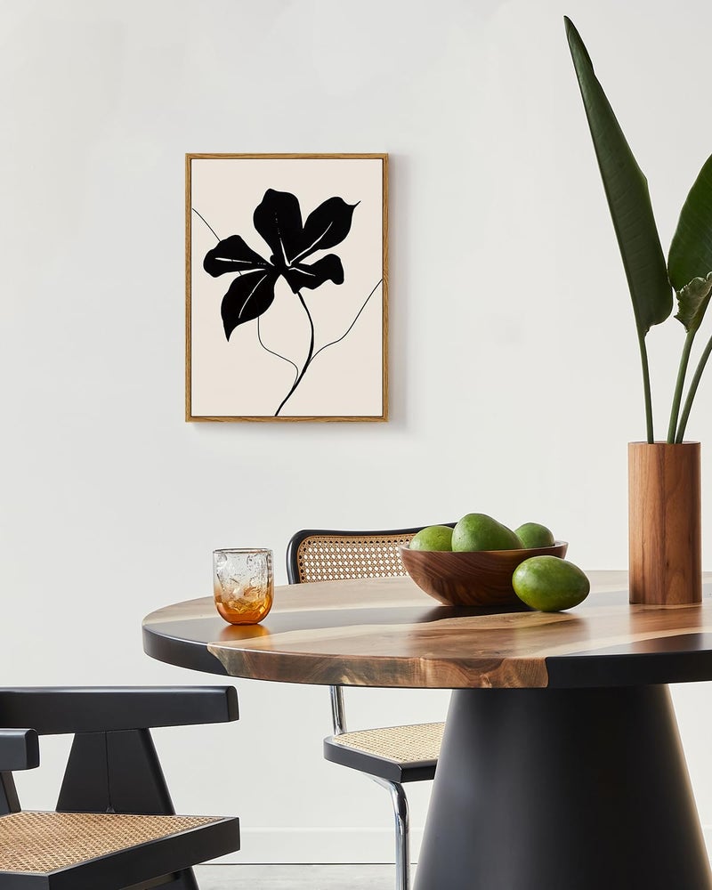 ARPEOTCY Vintage Framed Canvas Wall Art, Black Abstract Minimalist Flower Art Prints Home Decor Aesthetic, Rustic Mid Century Oil Paintings for Bedroom Bathroom Decor,12x16inch - Image 2