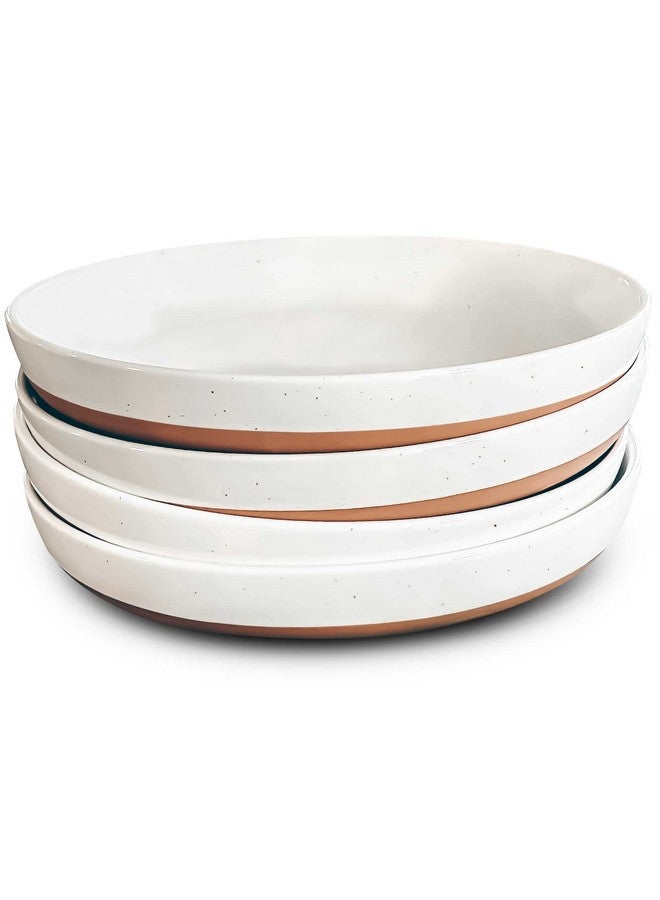 مورا طقم أوعية معكرونة مسطحة من سيراميك مورا، 4 قطع، سعة 35 أونصة، طبق آمن للاستخدام في الميكروويف بحافة عالية - أدوات مائدة بورسلين عصرية للمطبخ وتناول الطعام، أوعية/أطباق كبيرة وواسعة لتقديم العشاء والسلطة وما إلى ذلك - لون فانيليا - Image 1