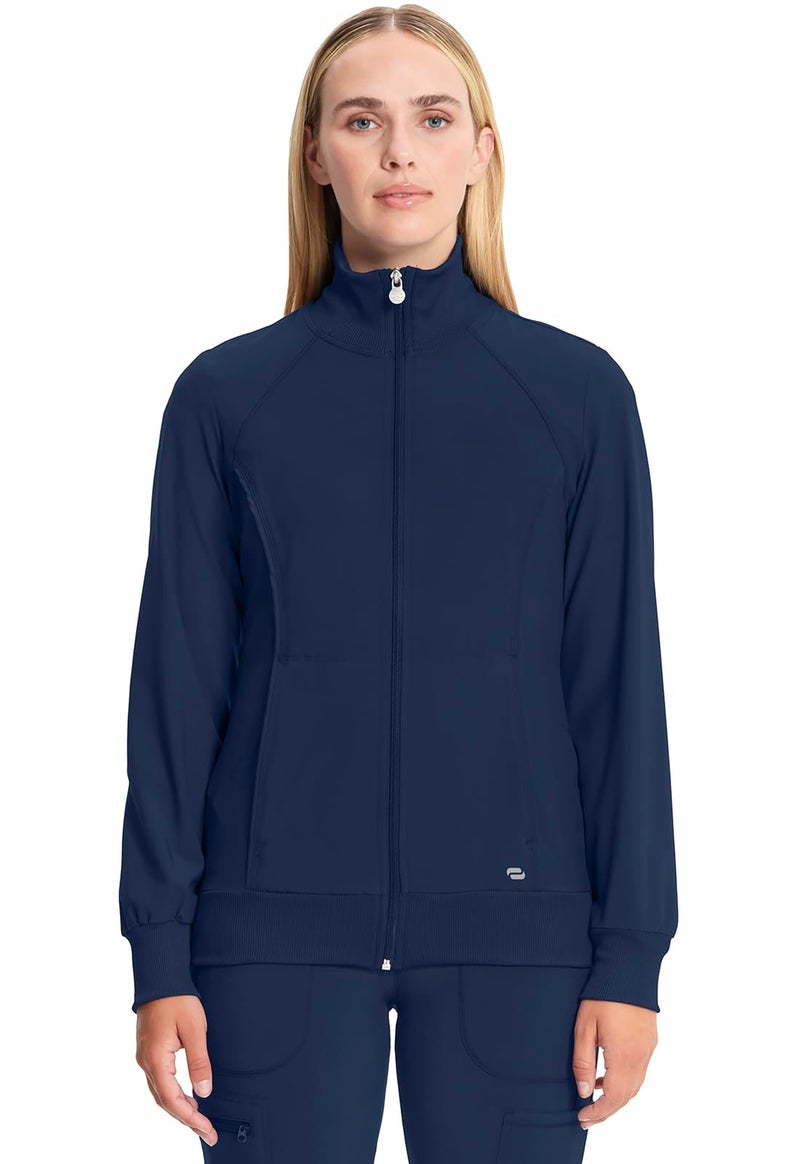 Cherokee Infinity Zip Front Scrub Jackets for Women 4Way Stretch Fabric Plus Size 2391A 2XL Navy