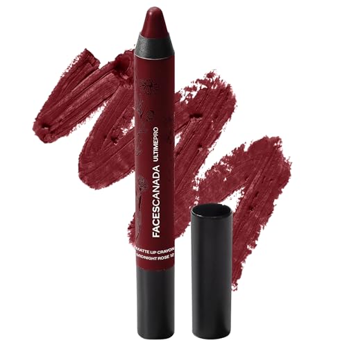 FACESCANADA Matte Lip Crayon – Midnight Rose 12 | Long Lasting, Highly Pigmented & Smudge Proof Lip Color | Creamy Texture for Smooth Application | Bold Matte Finish | 0.09 Oz (2.8g) - Image 1