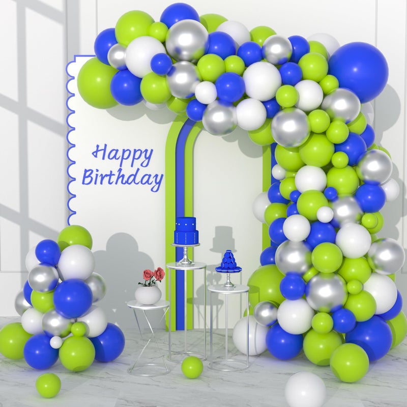 Cunnikku Lime Green Blue White Balloon Garland Arch Kit 122PCS Royal Blue Lime Green White and Metallic Silver Balloons for Boys Girls Birthday Wedding Baby Shower Ocean Sea Party Supplies Decorations - Image 3
