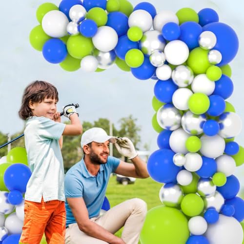 Cunnikku Lime Green Blue White Balloon Garland Arch Kit 122PCS Royal Blue Lime Green White and Metallic Silver Balloons for Boys Girls Birthday Wedding Baby Shower Ocean Sea Party Supplies Decorations - Image 5