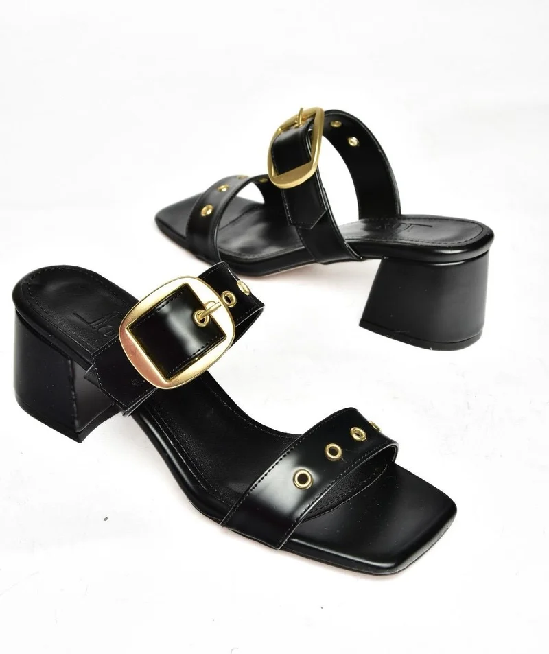 Fox Shoes S590532809 Black Buckle Women's Heeled Women's Slippers