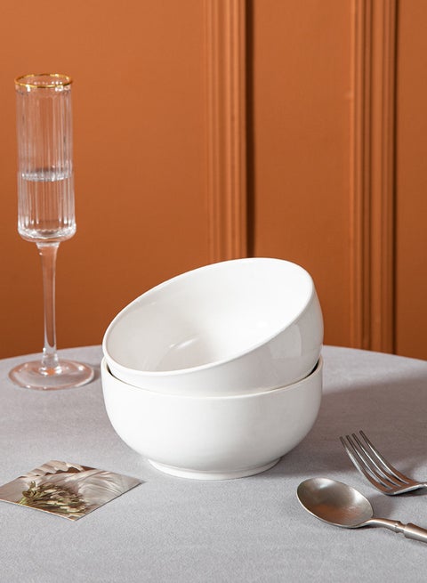 2-Piece Round Porcelain Bowl Set 6 Inch White