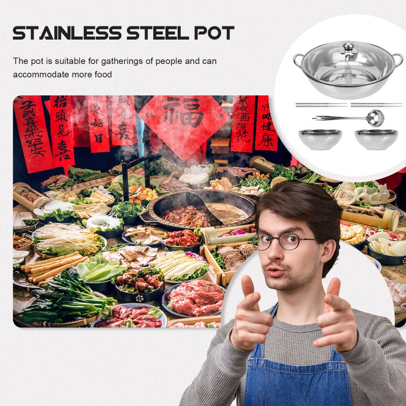 1 Set Stainless Steel Hot Pot Pot Stainless Steel Divided Hot Pot for Home - Image 4