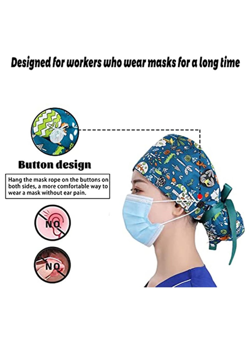 Y&D 2 Pack Working Cap with Buttons and Sweatband Adjustable, Cotton Hats Adjustable Ponytail Pack, Head Covers Shower Caps, Ribbon Tie Back for Long Hair Women  - Image 3
