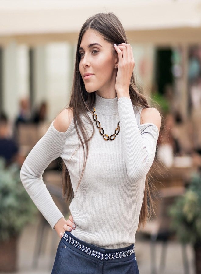 BVGA Long Necklaces for Women Acrylic Tortoise Link Necklace Leopard Print Metal Oval Resin Chain Link Acetate Collar Necklace (Tortoiseshell) - Image 2