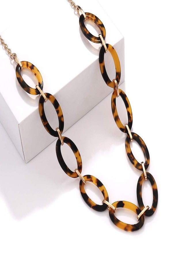 BVGA Long Necklaces for Women Acrylic Tortoise Link Necklace Leopard Print Metal Oval Resin Chain Link Acetate Collar Necklace (Tortoiseshell) - Image 5