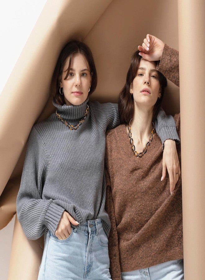 BVGA Long Necklaces for Women Acrylic Tortoise Link Necklace Leopard Print Metal Oval Resin Chain Link Acetate Collar Necklace (Tortoiseshell) - Image 4