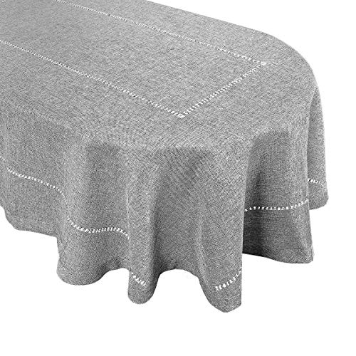 Grelucgo Large Solid Dark Gray Color Hemstitched Tablecloth Oval 60 x 120 Inches Tablecloth