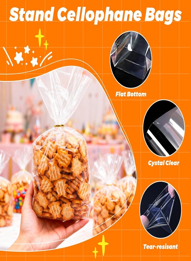 Nelisylux Flat Bottom Gusset Clear Cellophane Bags, 6"x 9" Gift Bags with Ties Party Favor Packaging Gift Mug Wrapping Plastic Cellophane Treat Bag Goodie Bag for Popcorn Candy Goodies Bread Snack, 50Pcs - Image 3