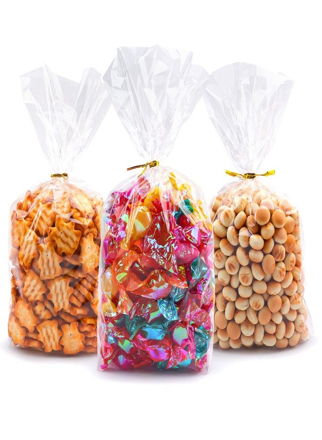 Nelisylux Flat Bottom Gusset Clear Cellophane Bags, 6"x 9" Gift Bags with Ties Party Favor Packaging Gift Mug Wrapping Plastic Cellophane Treat Bag Goodie Bag for Popcorn Candy Goodies Bread Snack, 50Pcs - Image 1