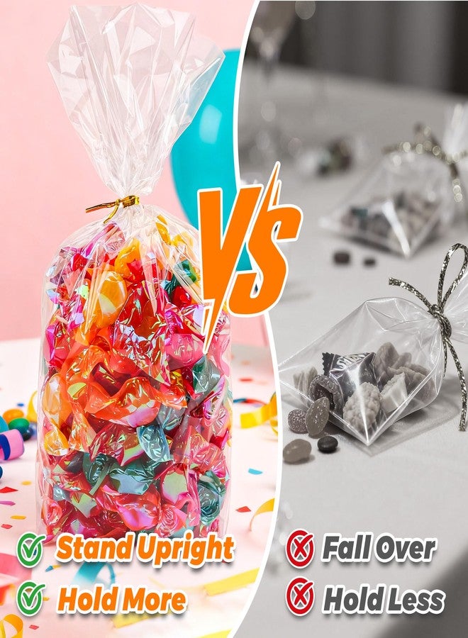 Nelisylux Flat Bottom Gusset Clear Cellophane Bags, 6"x 9" Gift Bags with Ties Party Favor Packaging Gift Mug Wrapping Plastic Cellophane Treat Bag Goodie Bag for Popcorn Candy Goodies Bread Snack, 50Pcs - Image 5