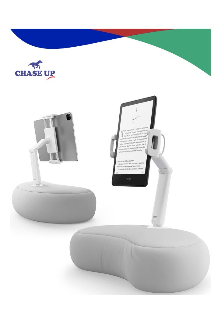 Chase Up Kindle Pillow Stand, iPad Stand Compatible with 4.7”-15.6” Kindle, Phone, iPad, 360° Adjustable Tablet Holder for Bed with Flexible Dual Axis Arm and Microbead Cushion (Gray) - Image 1