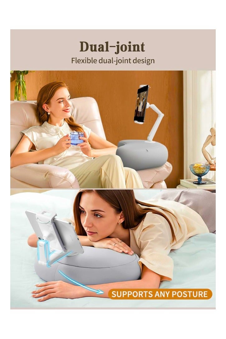 Chase Up Kindle Pillow Stand, iPad Stand Compatible with 4.7”-15.6” Kindle, Phone, iPad, 360° Adjustable Tablet Holder for Bed with Flexible Dual Axis Arm and Microbead Cushion (Gray) - Image 2