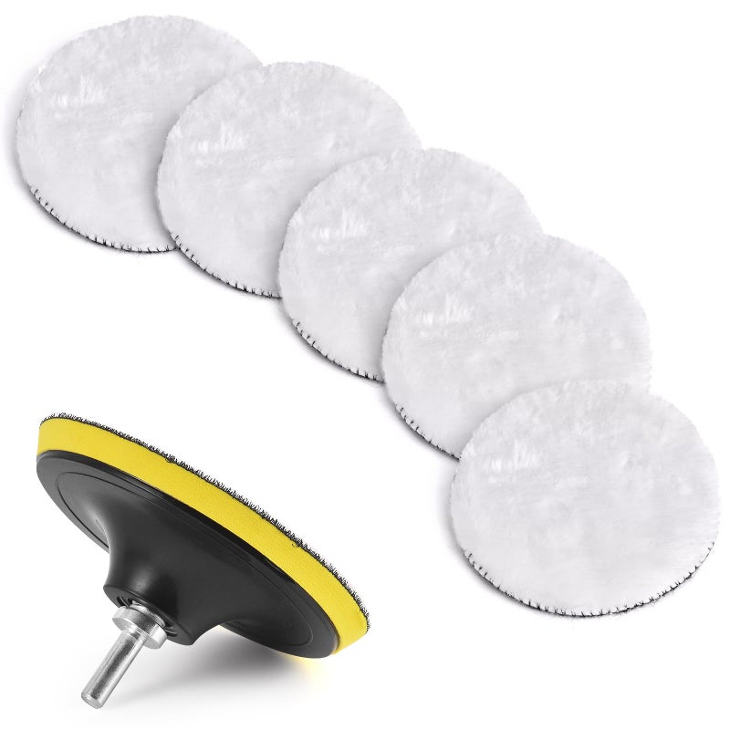Kshineni 7 Pcs 5 Inch 125mm Wool Polishing Buffing Pad Car Polisher Buffer Drill Attachment with M14 Drill Adapter