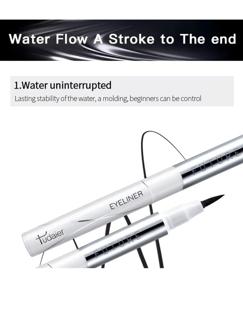 pudaier 5D Eyeliner Pencil Black Water Resistant Fast Drying Formula Matte Finish Quick Drying Long Lasting Clear Smooth Waterproof Eyeliner Gel Makeup Liquid Eyeliner Pen - Image 2