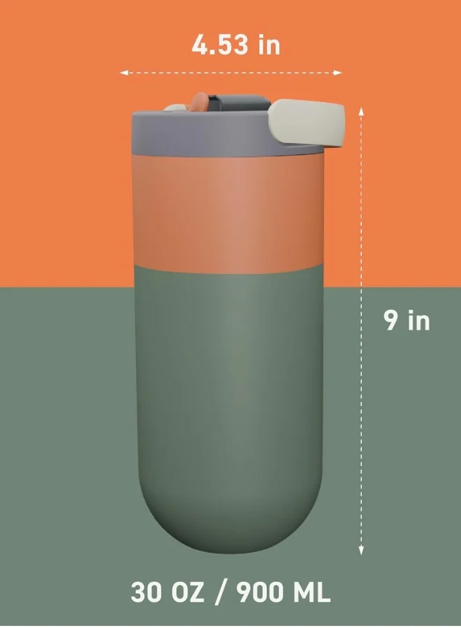 Asobu Orbit Pop-Up Lid Water Bottle 880ml, Sleek Insulated Stainless Steel Bottle with Spill Proof Pop-Up Lid and Carry Handle, Keeps Drinks Cold for 24 Hours, BPA Free, Perfect for Iced Coffee, Travel and Everyday Hydration