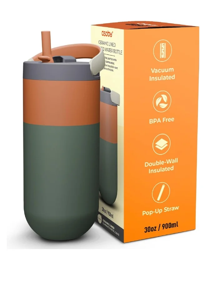 Asobu Orbit Pop-Up Lid Water Bottle 880ml, Sleek Insulated Stainless Steel Bottle with Spill Proof Pop-Up Lid and Carry Handle, Keeps Drinks Cold for 24 Hours, BPA Free, Perfect for Iced Coffee, Travel and Everyday Hydration