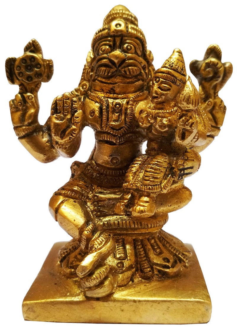 Purpledip Brass Idol Narasimha Lakshmi Vishnu Laxmi Statue for Home Temple 11581 - Image 2