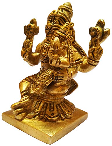 Purpledip Brass Idol Narasimha Lakshmi Vishnu Laxmi Statue for Home Temple 11581 - Image 3