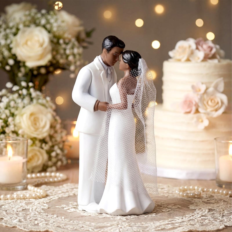 Remerry 4.5" Wedding Bride and Groom Cake Topper Vintage Elegant Wedding Cake Topper Couple Figurine Novios Para Pastel for Engagement Romantic Funny Couple Statue Anniversary (Romantic Era,Black) - Image 4