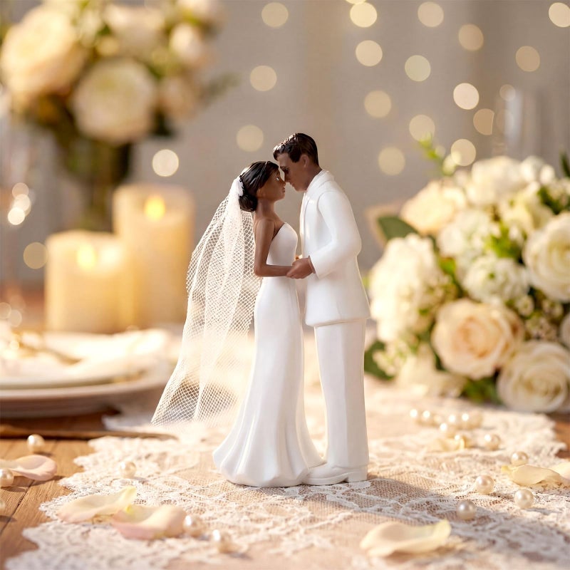 Remerry 4.5" Wedding Bride and Groom Cake Topper Vintage Elegant Wedding Cake Topper Couple Figurine Novios Para Pastel for Engagement Romantic Funny Couple Statue Anniversary (Romantic Era,Black) - Image 3