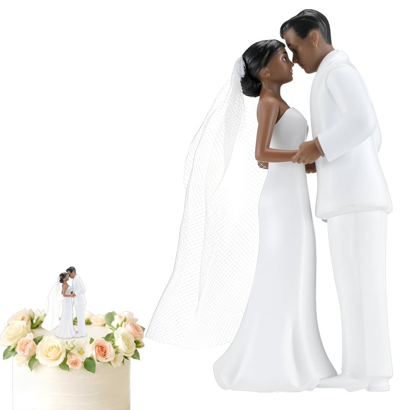 Remerry 4.5" Wedding Bride and Groom Cake Topper Vintage Elegant Wedding Cake Topper Couple Figurine Novios Para Pastel for Engagement Romantic Funny Couple Statue Anniversary (Romantic Era,Black) - Image 1